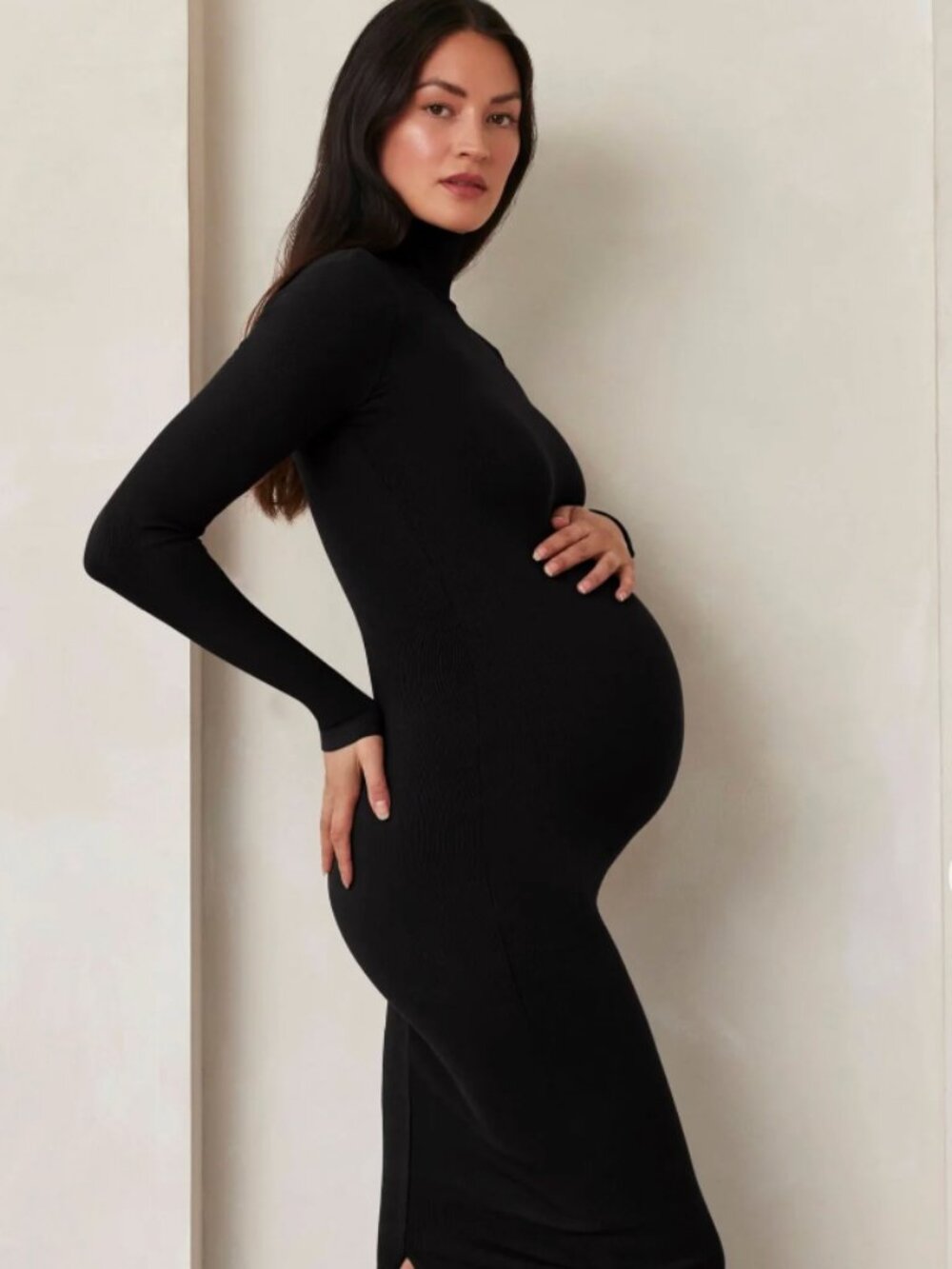 Bumpsuit Sculpting Rib Long Sleeve Pregnancy Bodycon Maternity Dress- size XL